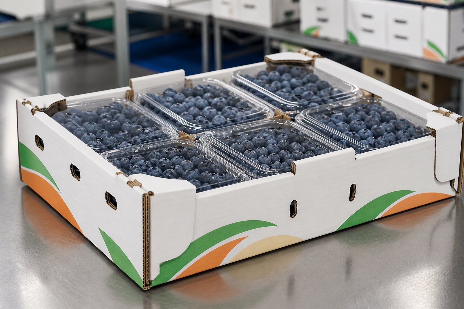 Blueberry punnets with an unbranded blueberry punnet outer tray