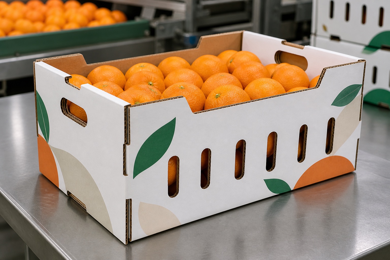 Oranges with an unbranded vented citrus carton