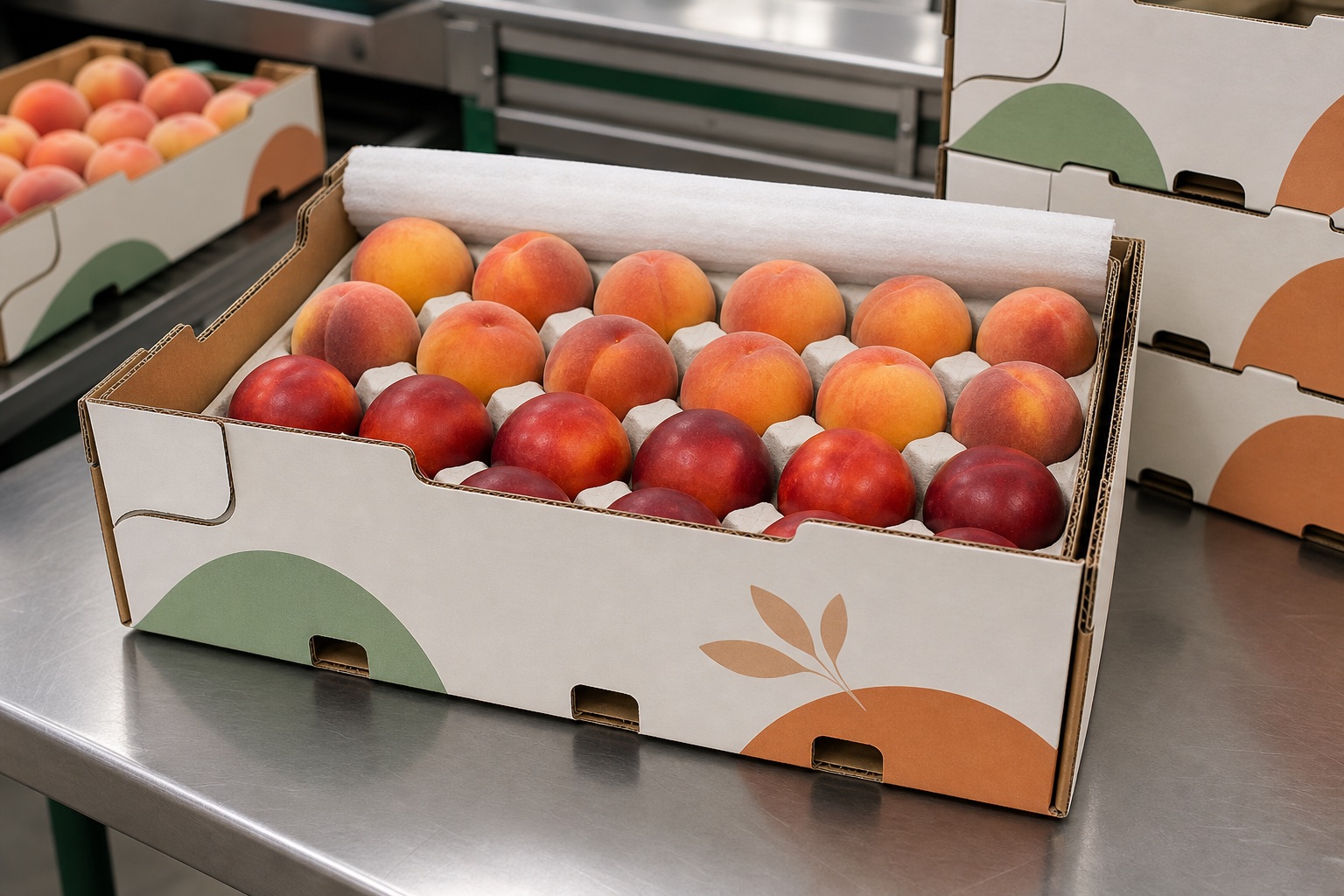 Peaches with an unbranded peach & nectarine protective carton