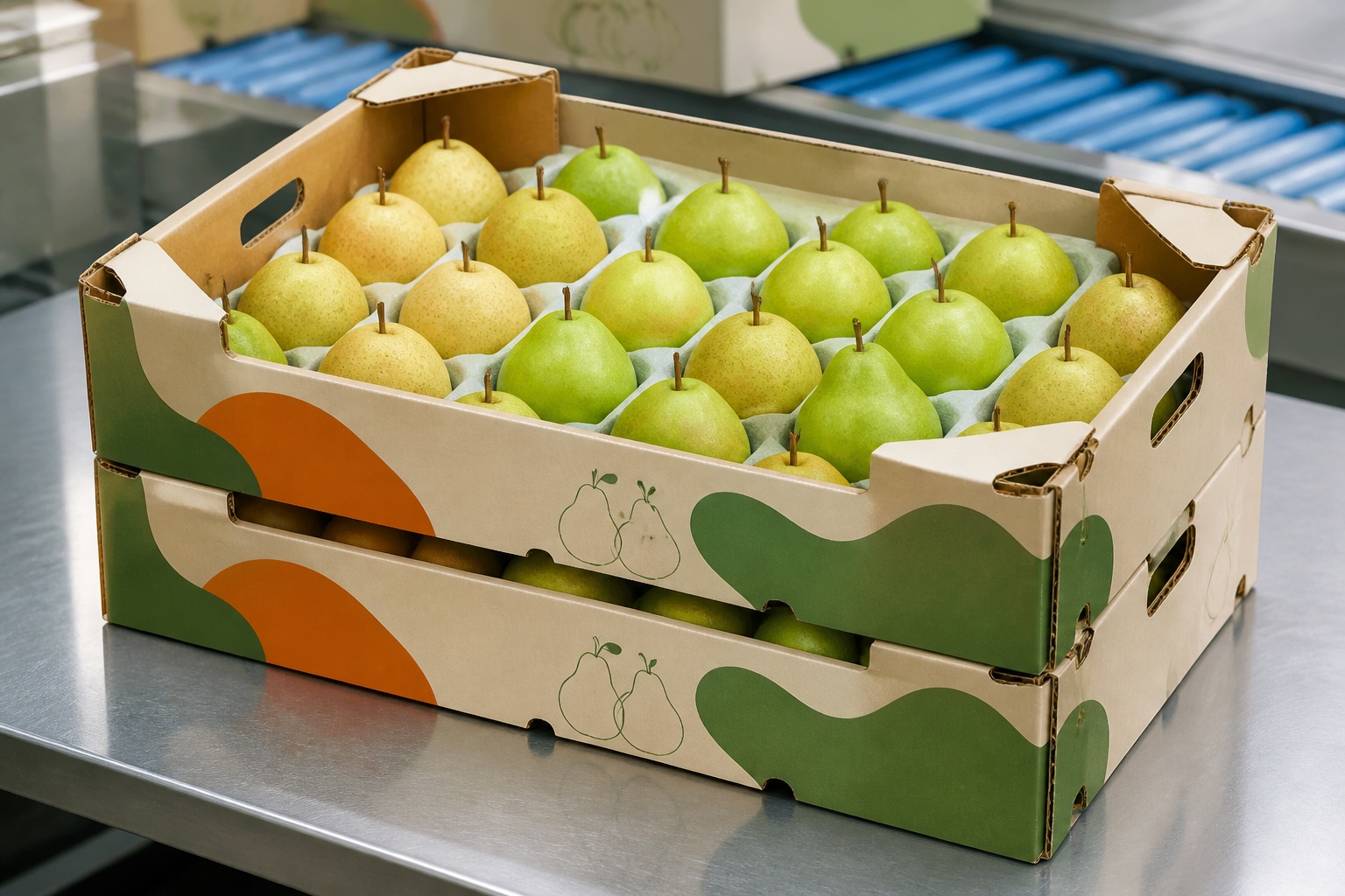 Asian pears with an unbranded pear divider carton