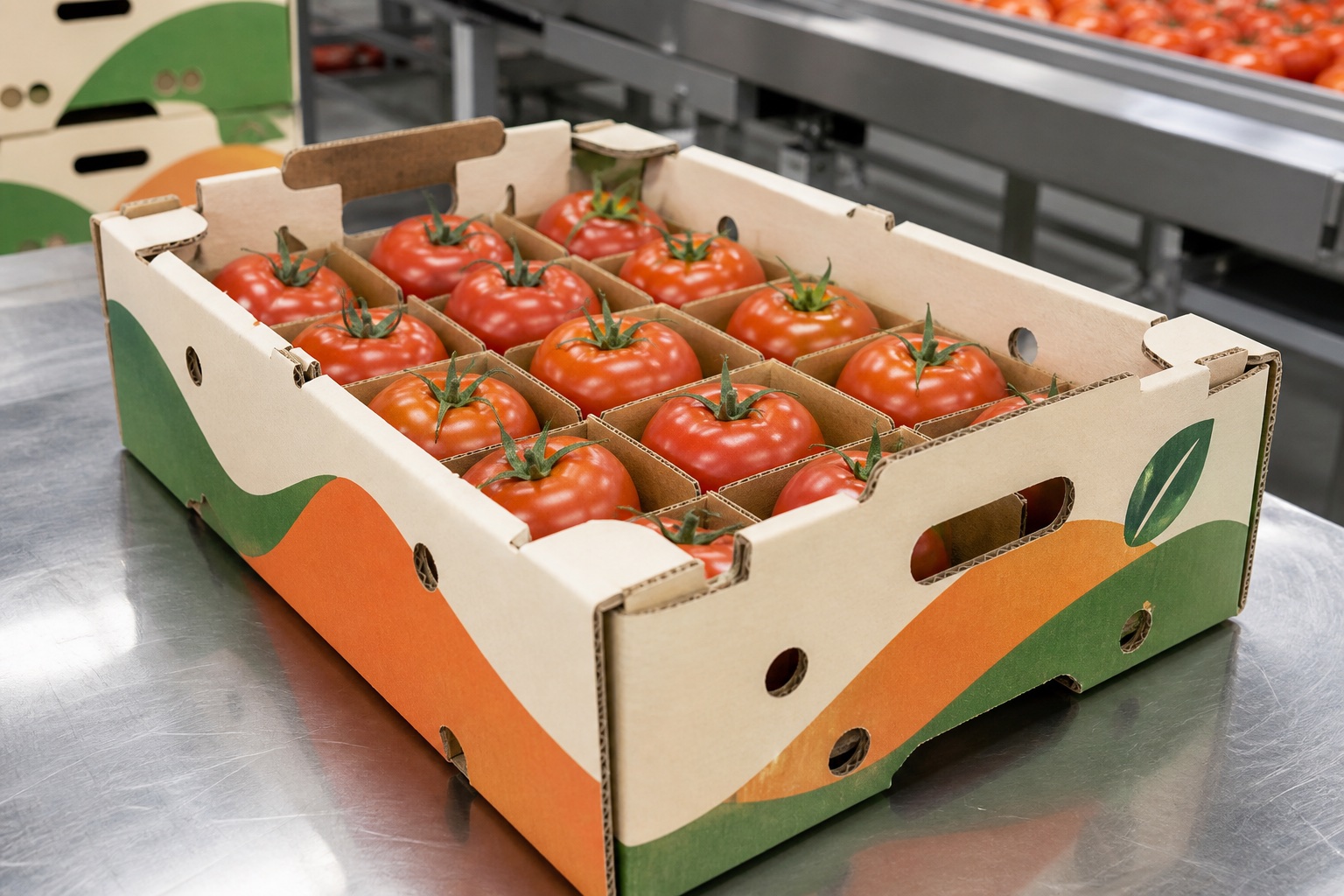 Tomatoes with an unbranded vented tomato carton